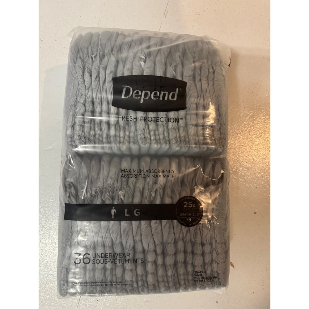 Depend Fresh Protection Men Maximum Absorbency Underwear Gray LG 36 Count Pack